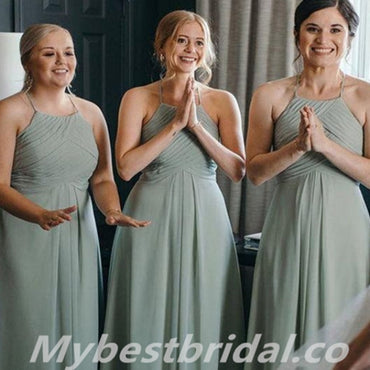 Halter Pleats A-line Elegant Simple Long Bridesmaid Dresses,BDS0189
