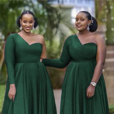 One-shoulder A-line Elegant Simple Pretty Long Bridesmaid Dresses,BDS0207