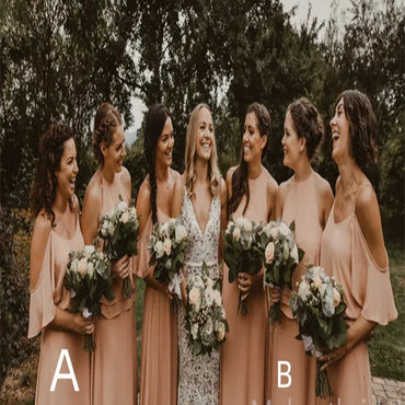 Mismatched Off-shoulder A-line Elegant Simple Pretty Long Bridesmaid Dresses,BDS0228