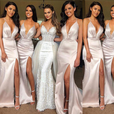 Sexy Halter Side Slit Mermaid Long Bridesmaid Dresses Online, WGY0335