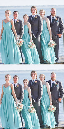 Cheap Spaghetti Straps Blue A-line Long Bridesmaid Dresses ,Wedding Party Gowns,WGY0215