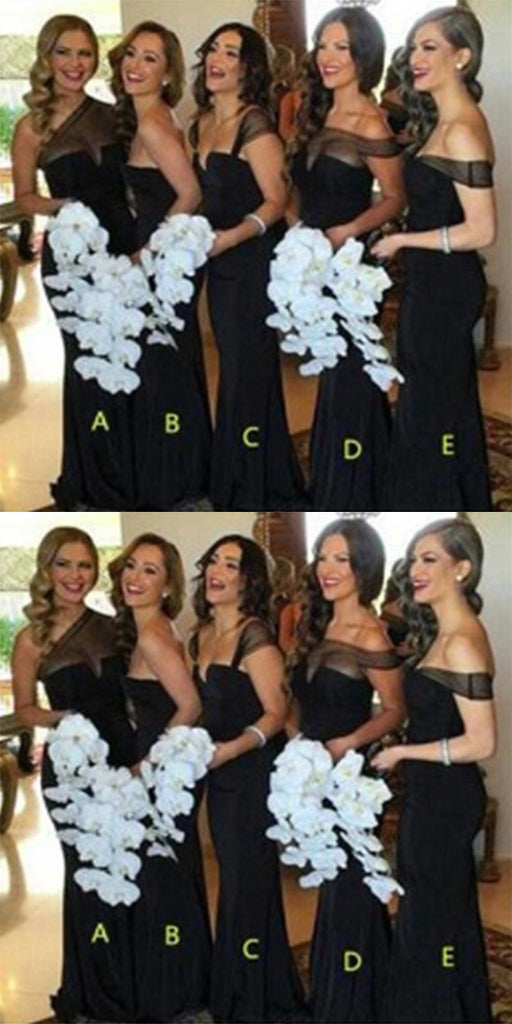 Mismatched Different Styles Black Tulle Bridesmaid Dresses,Cheap Bridesmaid Dresses,WGY0357