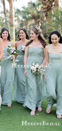 Mismatched Mint Chiffon A-line Long Cheap Bridesmaid Dresses, BDS0073