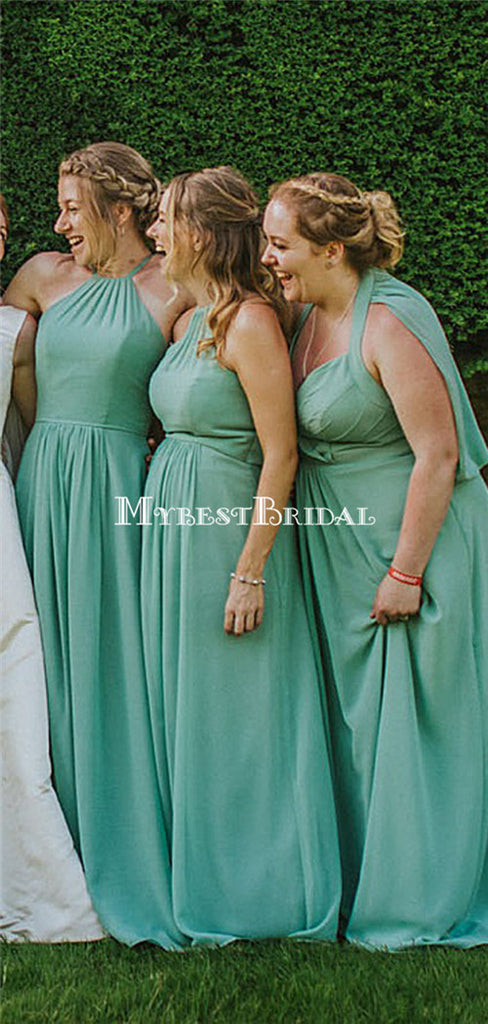 Mismatched Mint Green Chiffon A-line Long Cheap Bridesmaid Dresses, BDS0127