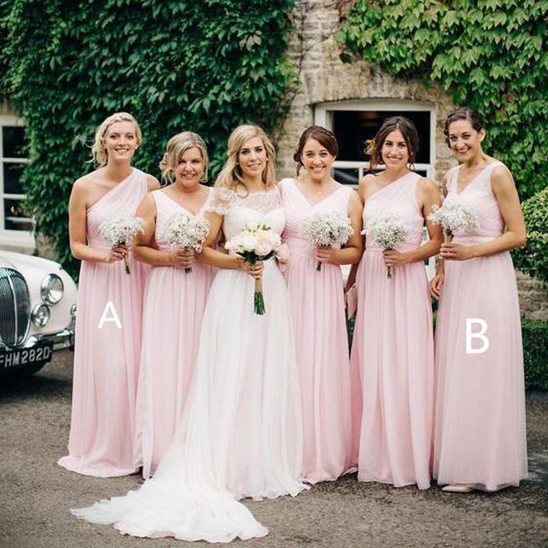 Mismatched Chiffon Pale Pink Long Cheap Bridesmaid Dresses Online, WGY0300