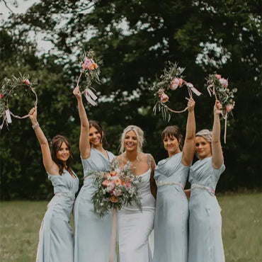 V-neck Pleats A-line Elegant Simple Pretty Long Bridesmaid Dresses,BDS0232