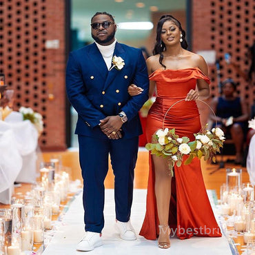 Off-shoulder Side slit Mermaid  Elegant Simple Pretty Long Bridesmaid Dresses,BDS0238