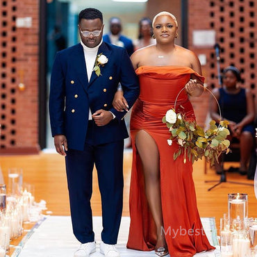 Off-shoulder Side slit Mermaid  Elegant Simple Pretty Long Bridesmaid Dresses,BDS0238