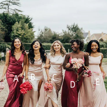 Mismatched V-neck Side slit A-line Elegant Simple Pretty Long Bridesmaid Dresses, BDS0248