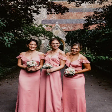 Off-shoulder Ruffle Spaghetti straps Elegant Simple Pretty Long Bridesmaid Dresses, BDS0240