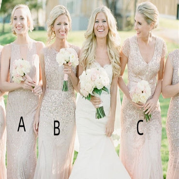 Mismatched V-neck Sequin Mermaid Sleeveless Elegant Simple Long Bridesmaid Dresses,BDS0194