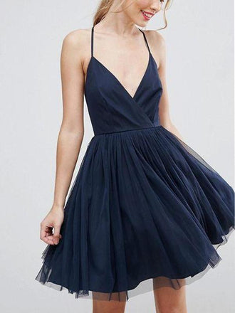 Navy Halter Blue Cheap 2018 Homecoming Dresses Under 100, BDY0218