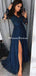 Long Sleeve Lace Chiffon Side Slit Long Evening Prom Dresses, PDS0085