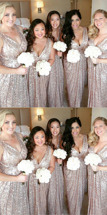 Shinning Sequined V-Neck Long Bridesmaid Dresses,Cheap Bridesmaid Dresses,WGY0355