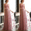 Pretty Long Hot Pink V-neck Tulle With Appliques Prom Dresses,WGY0142