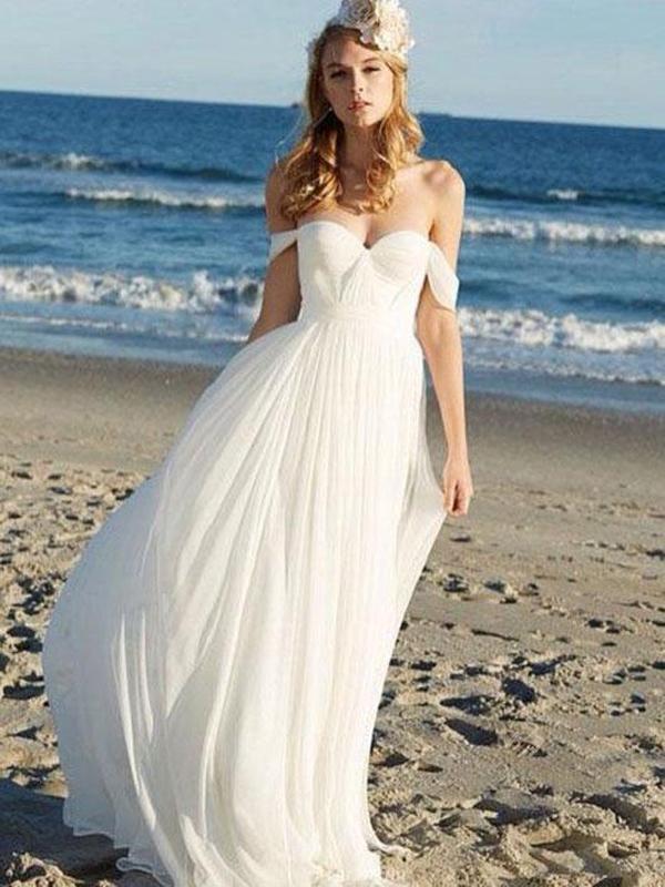 Off Shoulder Unique Casual Cheap Beach Wedding Dresses,WDY0181