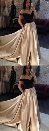 Off Shoulder A-line Prom Dresses, Satin Prom Dresses, Long Prom Dresses, Cheap Prom Dresses, BG0434