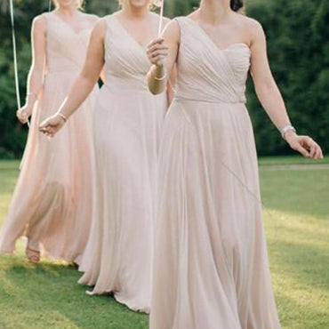 One Shoulder Chiffon Long Cheap Stunning Bridesmaid Dresses Online, WG273