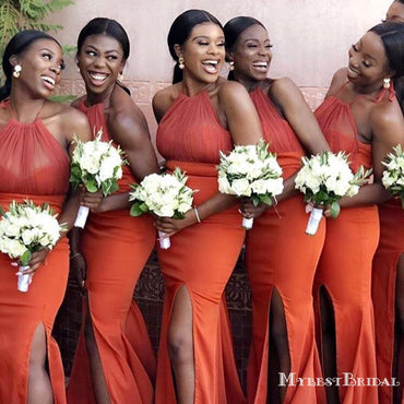 Sexy Halter Slit Mermaid Long African Style Cheap Bridesmaid Dresses, TYP0003