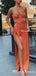 Sheath/Column Sweetheart Orange Satin High Split Long Cheap Evening Dresses,  Prom Dresses, PDS0046