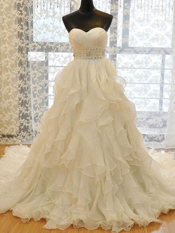 Strapless Organza A-line Ruffle Custom Wedding Dresses Online, WDY0227