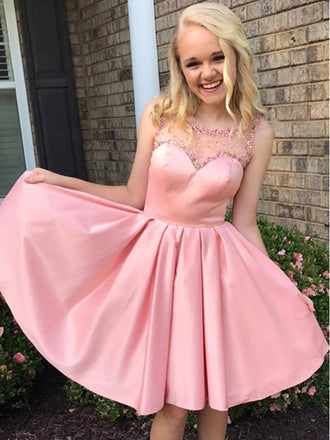 Pink Illusion Cute Pink Short Cheap Homecoming Dresses Online, BDY0343