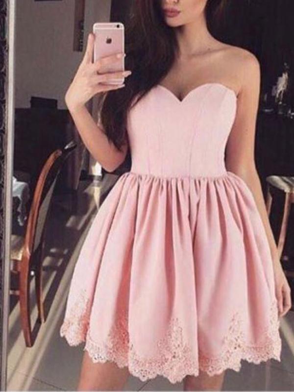 Cheap Short Simple Cute Sweetheart Pink Homecoming Dresses 2018,  BDY0179