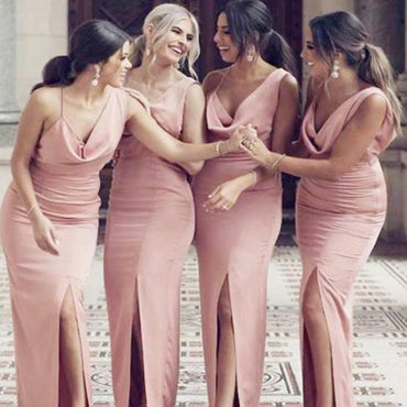 Sexy Pink Mermaid Side Slit Long Bridesmaid Dresses Online, WGY0331