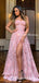 Gorgeous Sweetheart Sleeveless Charming Pink Lace Side Slit Long Cheap Evening Party Prom Dresses, PDS0026
