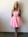 Strapless Beaded Tulle Pink Short Homecoming Dresses 2018, BDY0317