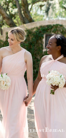 Mismatched Charming Simple Pink Chiffon A-line Long Cheap Bridesmaid Dresses, BDS0033