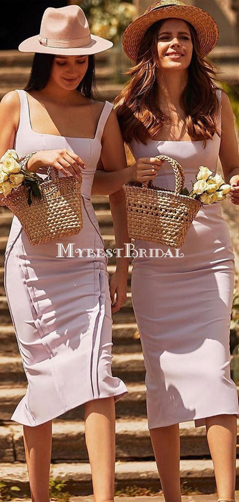 Mismatched Pink Mermaid Tea Length Cheap Bridesmaid Dresses, BDS0107