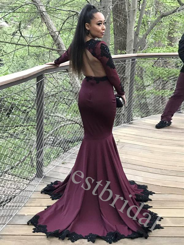 Sexy V-neck Long sleeves Mermaid Prom Dresses,PDS0950