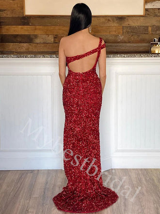 Sexy One shoulder Side slit sheath Prom Dresses,PDS0957