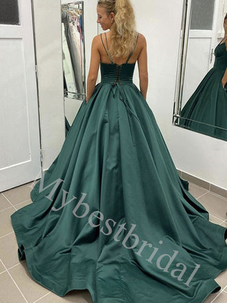Elegant Spaghetti straps V-neck A-line Prom Dresses,PDS0962