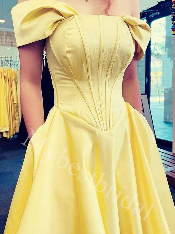 Elegant Off-shoulder Sleeveless A-line Prom Dresses,PDS0945