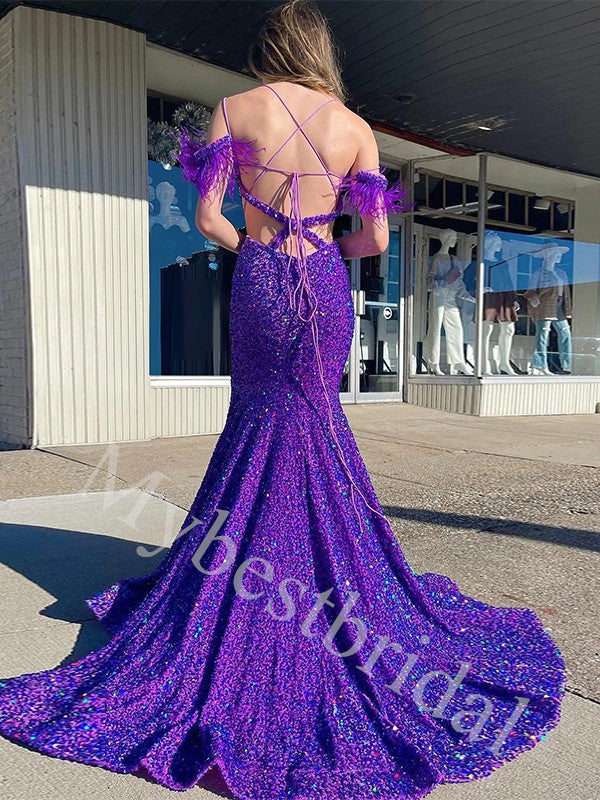 Sexy V-neck Off shoulder Mermaid Prom Dresses,PDS0974