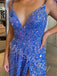 Elegant V-neck Sleeveless Side slit A-line Prom Dresses,PDS0982