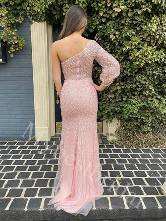 Sexy One shoulder Sleeveless Side slit Sheath Prom Dresses,PDS0996
