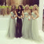 Stylish A-Line Straight Across Light Grey Long Tulle Bridesmaid Dress with Flowers ,Cheap Bridesmaid Dresses, WGY0122
