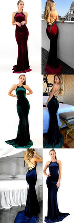 Sexy Mermaid Lace Up Floor-length Velvet  Prom Dress,Evening Party  Dress.PDY0235