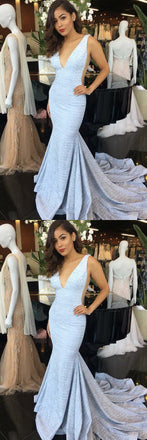 Sexy Mermaid Deep V-Neck Sleeveless Sweep Train Prom Dress,Evening dress.PDY0234