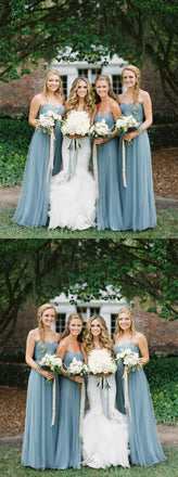 Sweetheart A-line Chiffon Blue Lace Long Bridesmaid Dresses,Wedding Party Gowns,WGY0209