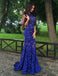 Luxurious Mermaid Jewel Sleeveless Open Back Sweep Train Lace Prom Dress With Beading ,PDY0308