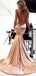 Mermaid V-neck Champagne Satin Long Prom Dresses,Cheap Prom Dresses,PDY0509