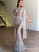 Gorgeous Newest Bateau Long Sleeves Heavy Beaded Long Cheap Mermaid Prom Dresses, PDS0020