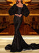 Newest Elegant Square Neckline Long Sleeves Black Lace Long Mermaid Evening Party Prom Dresses, PDS0001