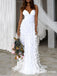 Gergouse Spaghetti Strap Sleeveless White Lace A-line Long Wedding Dresses, TYP0131