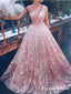 Gogerous One Shoulder Pink Lace A-line Long Cheap Charming Formal Evening Prom Dresses, TYP0121