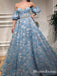 Gorgeous Newest Sweetheart Off-The-Shouder Blue Appliqed A-line Long Cheap Prom Dresses, PDS0021